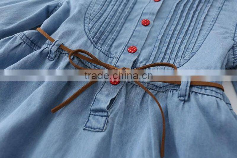 F10021A New summer embroidery denim dress long sleeve girls dress