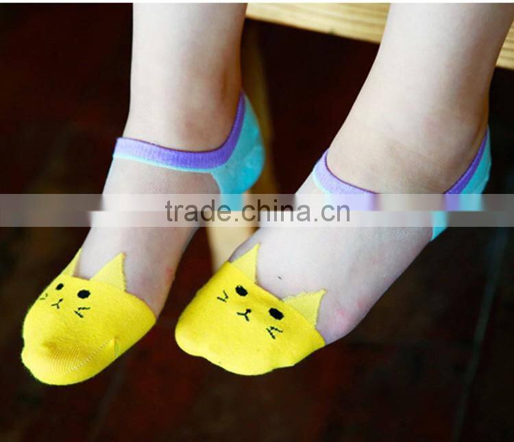 HOT women socks cute candy thin invisible cotton socks high/boat Casual Sports socks solid color cat cartoon women girl socks