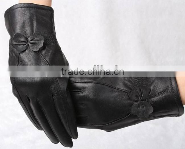 new design with bow fashion lady lovely leather gloves