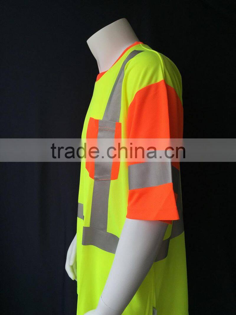 ANSI 100% polyester hi vis safety contrast T-shirt with 3M reflective tapes