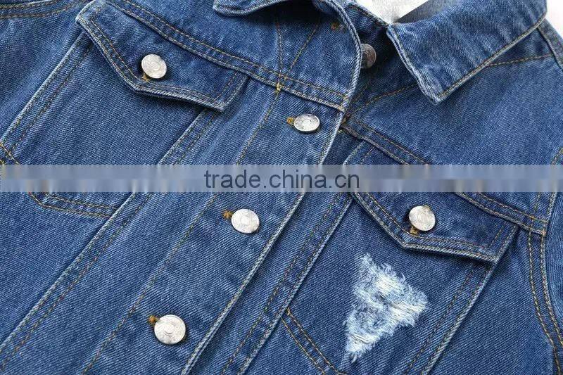 Dark blue washed jeans women in new model down denim jacket
