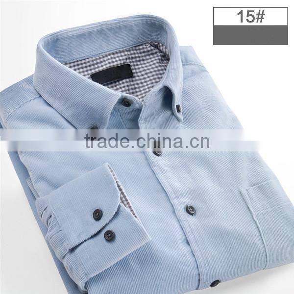 China wholesale classic men clothing plain deep blue corduroy shirt 2014