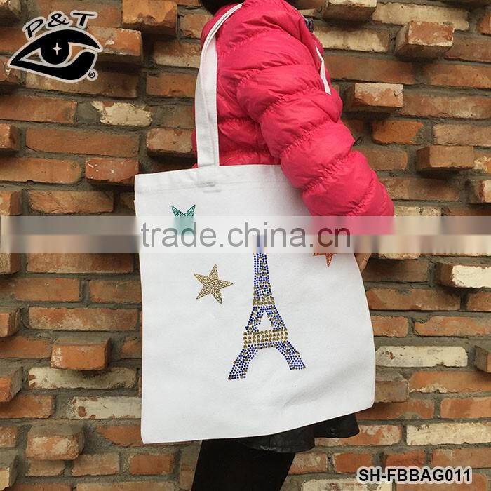 Fashion Rhinestone heat transfer Customized Cotton Canvas Tote Bag Recycle Organic Cotton Tote Bags Wholesale