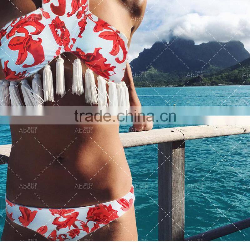 gray tassel leaves swimwear bikini/ latest fashion green vintage tassel bikini swimwear
