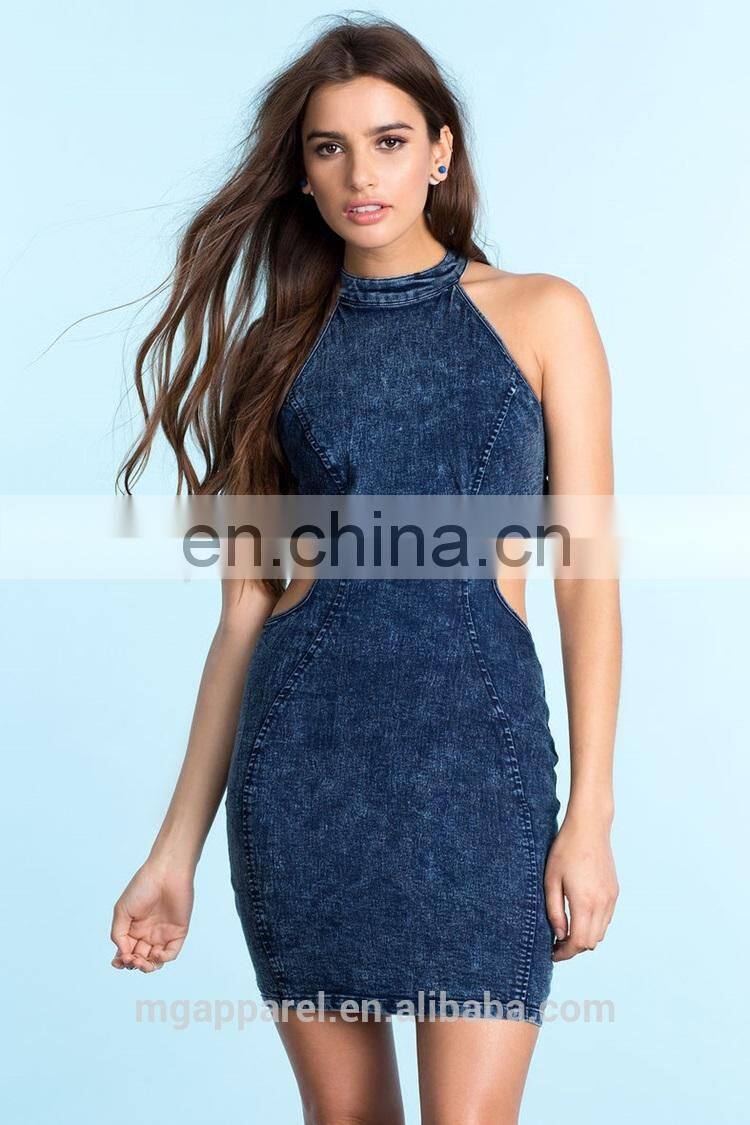 online high neck denim dresses bodycon dress ladies denim dress 2015