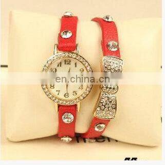 Hot Sell High Quality Rhinestone Bowknot Genuine Cow Leather Retro Watch Vintage Women Dress Watch