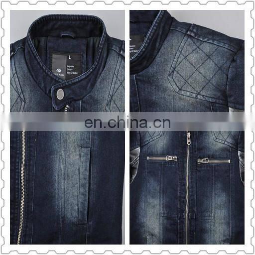 lastest design mens spring denim varisty jacket with leather sleeves