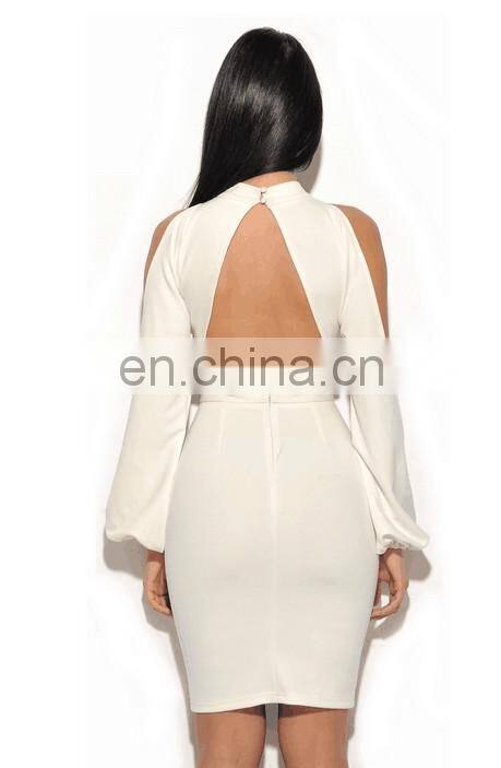 Amigo 2017 new style sexy long puff sleeve cut out bandage dress midi eyelet beaded evening dresses for women club wear