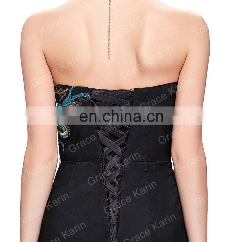 Grace Karin Full-Length Strapless Sweetheart Black Mermaid Peacock Prom Dress GK000080-1