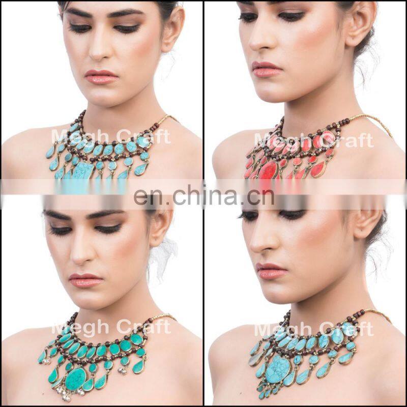 Belly Dance Costume 1960s Ethnic Statement Necklace Vintage Style Kuchi Necklace - Afghan Bib Tribal Jhummer Necklace set