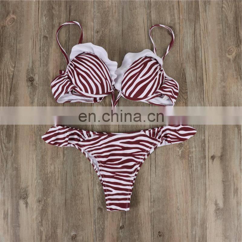 2019 new steel plate bikini print gathered ladies swimwear split with chest pad hot sale net red swimsuit