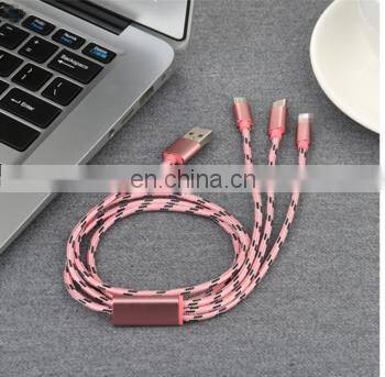 Usb Data Line Cable 3A Fast Charging Line Phone Charger Usb Charging Nylon 1M Micro Usb Type-C Ios Cable 3 In 1 Data Line