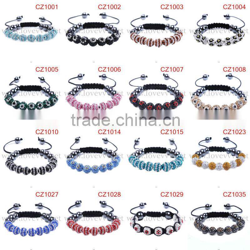 Hematite Crystal Pave Disco Ball Beads Macrame Adjustable Bracelets