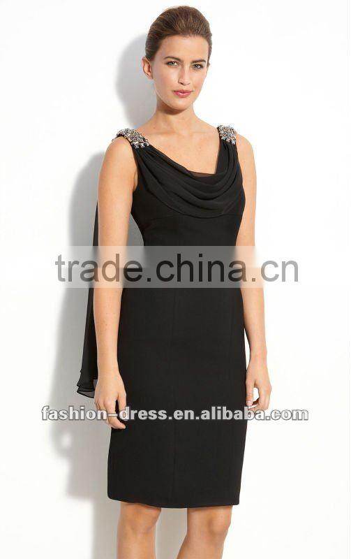 Modest Scoop Sleeveless Satin Column Knee-length Mother of the Bride Dress