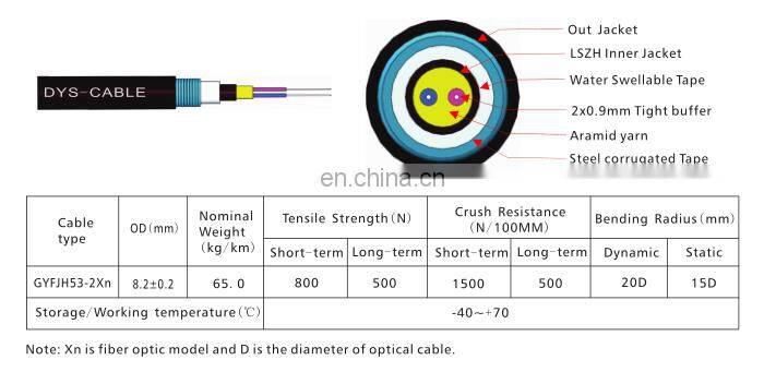 8.2mm 2 cores Outdoor Fiber Optic Cable with 0.9mm tight buffered cable