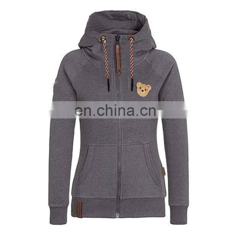 Wholesale custom brand ladies plus size casual top crop hooded slim cardigan jacket DIY guillotine bear