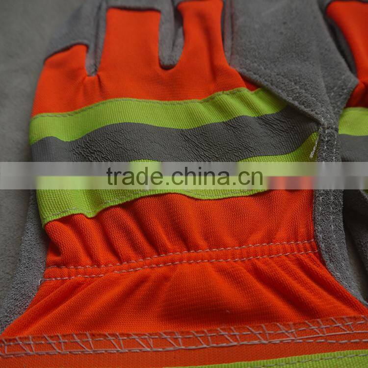 10.5"AB grade cow split leather working Gloves, reflective leather safety gloves, larbor gloves, garden gloves