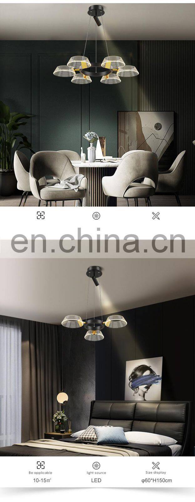 New Design Luxury Decoration Indoor Acrylic Dining Room LED 36 54 108 128 W Modern Pendant Lamp