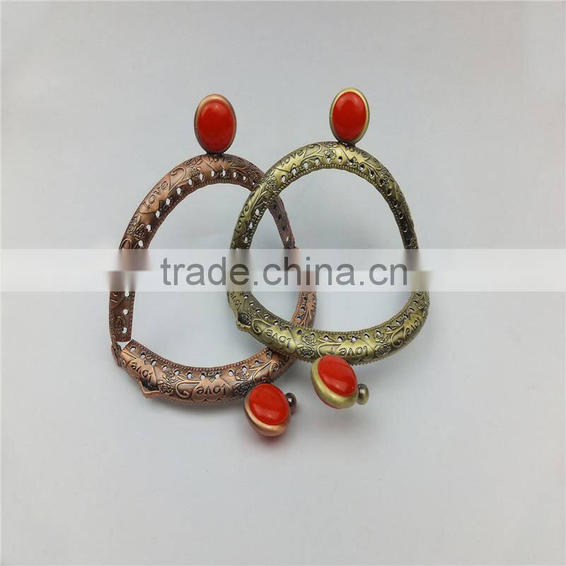 DIY LOVE flower print decoration antique brass sewing metal purse frames red kiss clasp