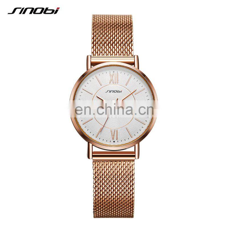SINOBI Women Watches Unique Design Dial Quartz Clock Fashion Women Dress Wristwatch Montre Femme Stylish Quartz Ladies Watches