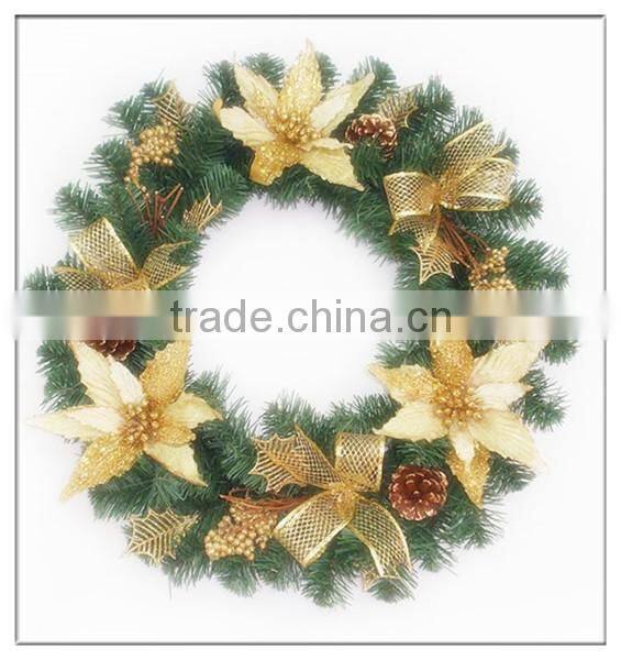 Natural rattan christmas garland with green leaves and berries/luxury led christmas garland