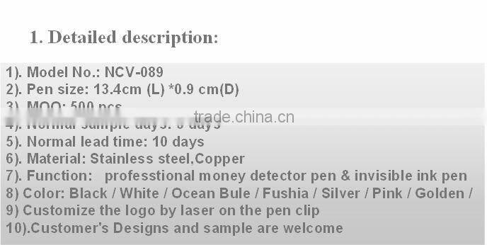 Money detector Pen & invisible ink pen