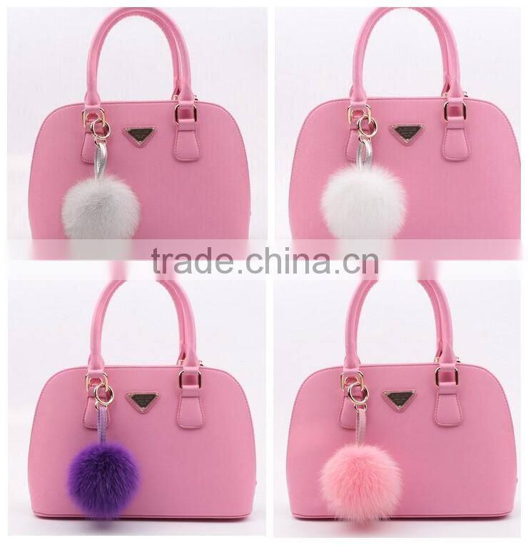 Multi Colors Women Girls Keychain Bag Phone Carkey Ornaments Fox Fur Pom Pom Keyring