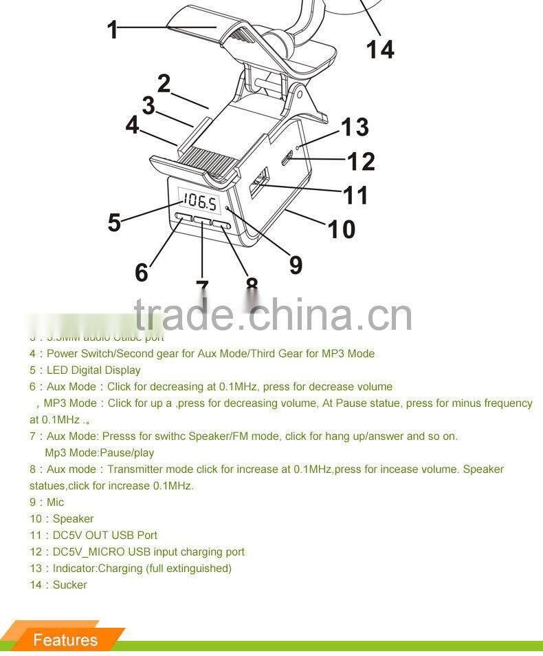 High Quality Car Holder With Charging Plus BT Handsfree And External Speaker