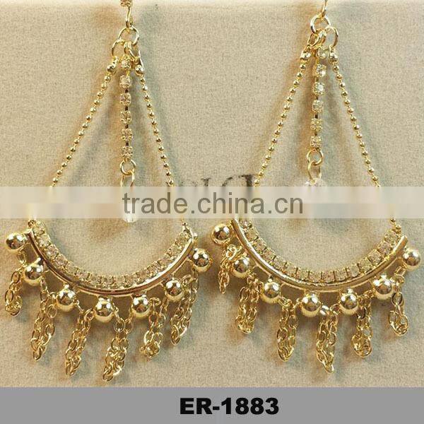 Fashion Hoop Earring Jewelry Long Hook Crystal Earring Simple Gold Earring Designs For Women