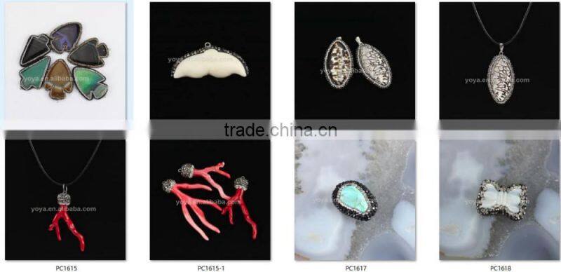 PC1619 Crystal Pave Weathered Agate Diamond Setting Handmade Pendant