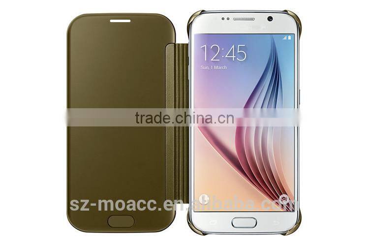 Clear View Hyperbolic Mirror Flip Smart Leather Case Cover for Samsung Galaxy S6