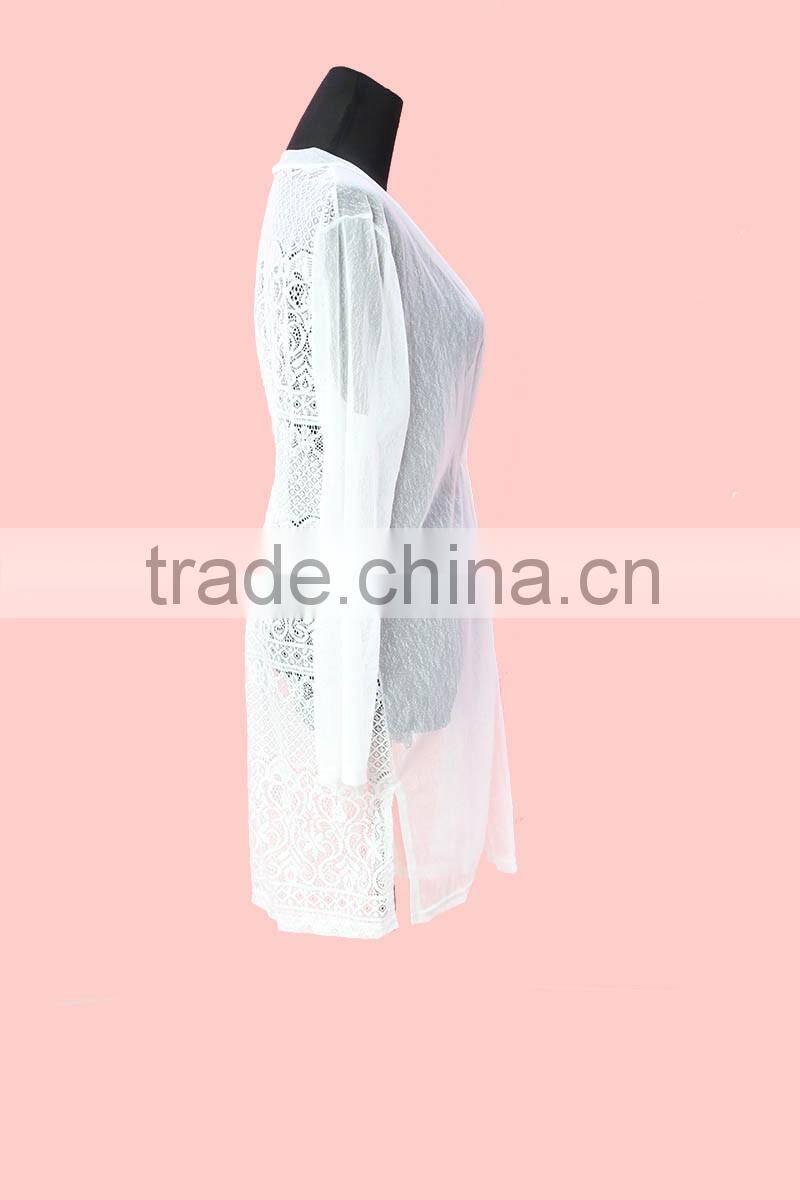 Latest lace hollow floral pattern ladies tops for leggings