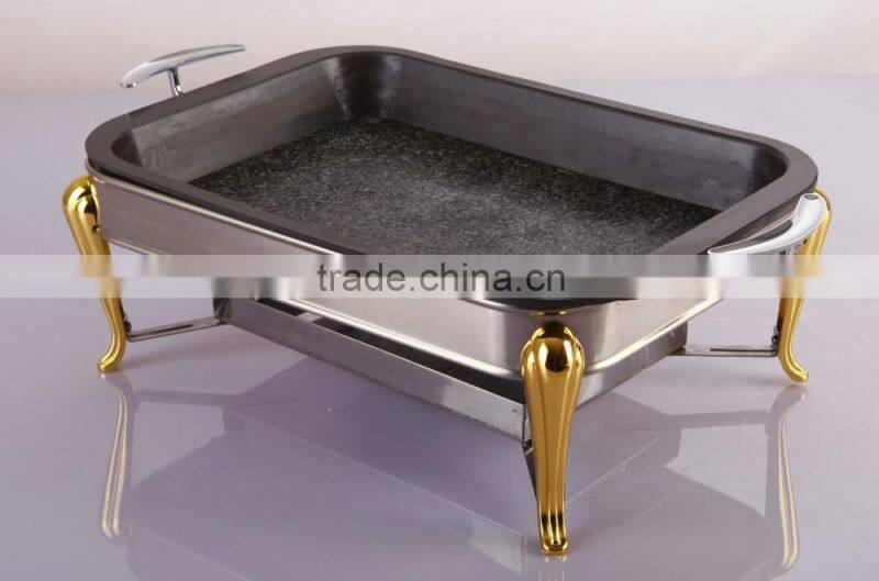 Barbecue traditional granite stone baking pan with frame barbecue grill
