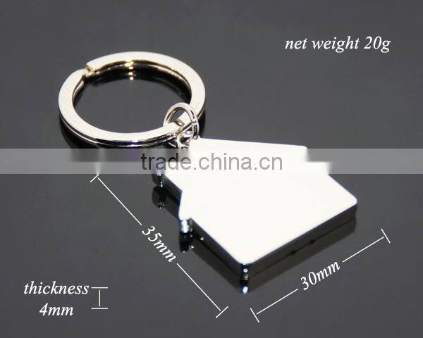 Mini House Shaped Promotional Zinc Alloy Silver Blank Metal House Shape Key Holder