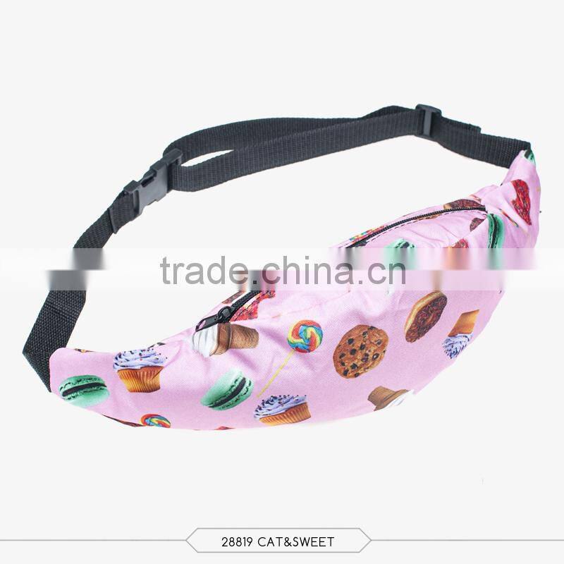 Factory wholesaler fashion snacks fruits printed waist leg bag for summer women and ladies