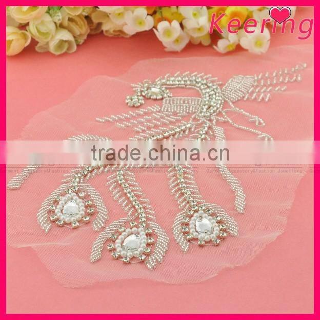 wholesale rhinestone applique in peacock design sew on wedding gowns WRA-475