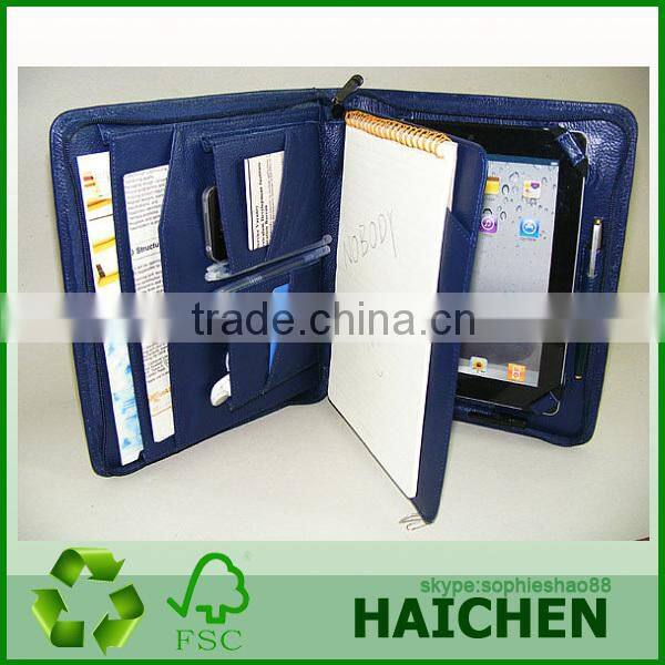 Hot Selling Leather Portfolio Case With Zipper Closure