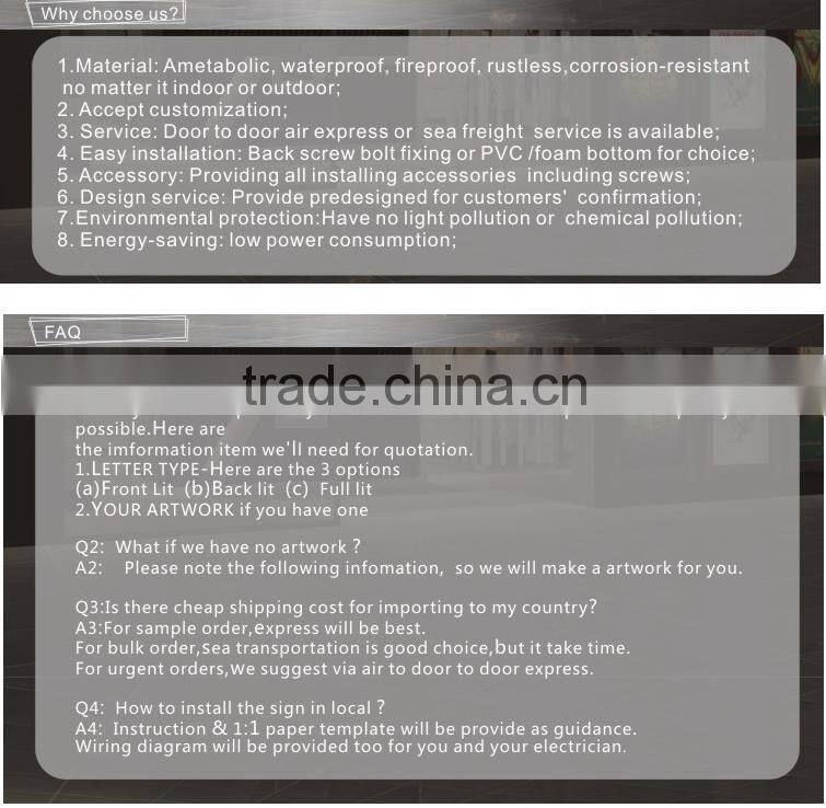 Grade stainless steel luminous characters / luxury brand shop door head / custom high brightness signs