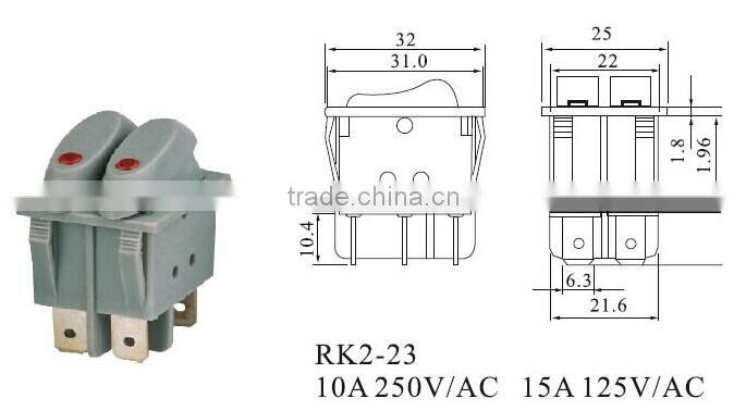 CNGAD 10A 6pin gray 2-button boat Switch (mini rocker switch,boat switch)(RK2-23 )