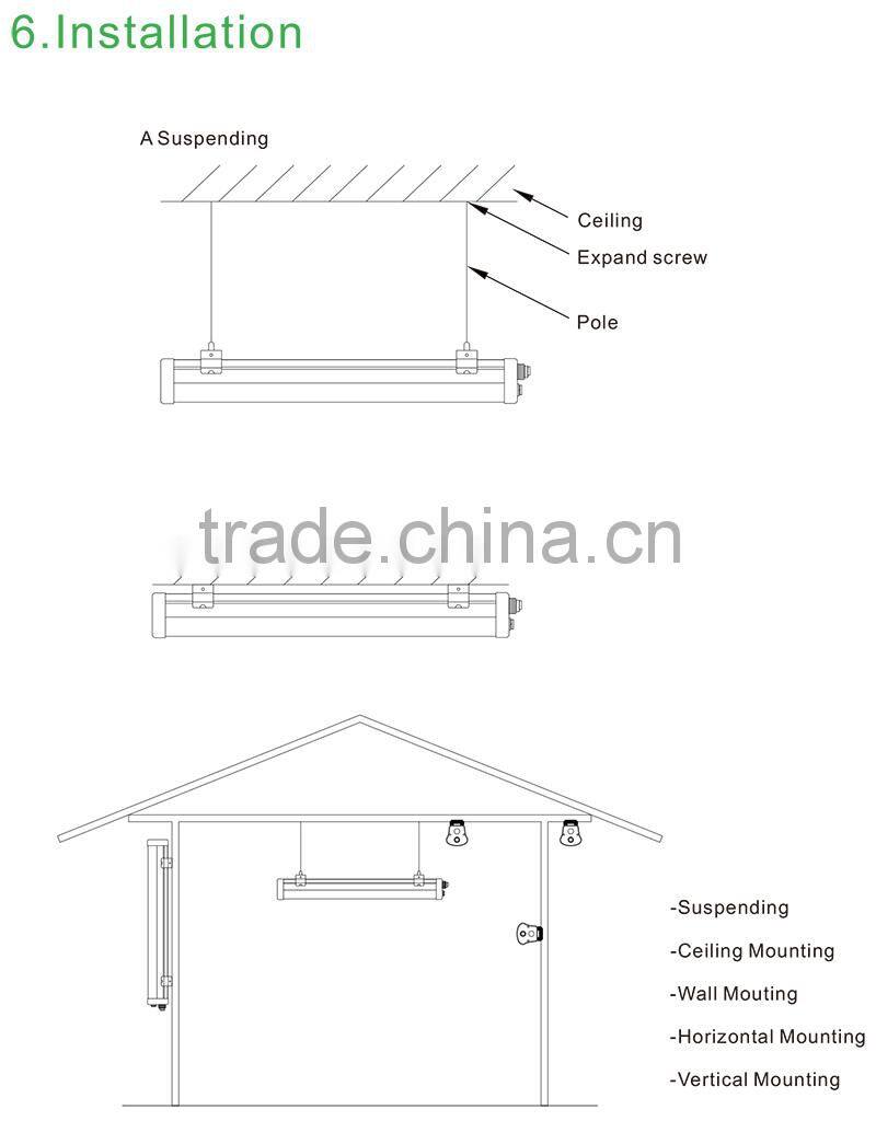 IP65 PF>0.9 Length 1200mm 3600-3700lm SMD 2835 40W LED Tri proof Light