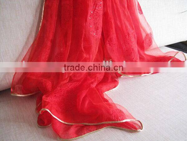 Fashion double-layer nest embroidery & sequins organza silk scarf