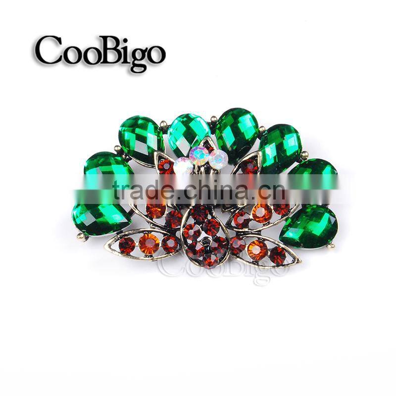 Fashion Jewelry Charming Peacock Design Brooch Pin Resin Crystal Rhinestone Girls Party Gift Promotion Wedding Accessories