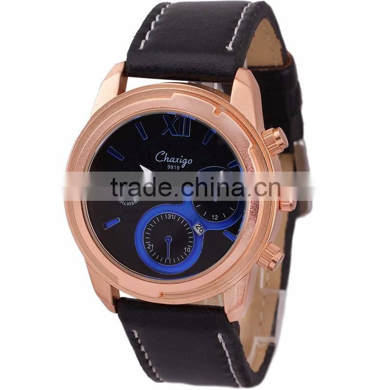 alloy stainless steel material wrist watch quality golden case watches with leather