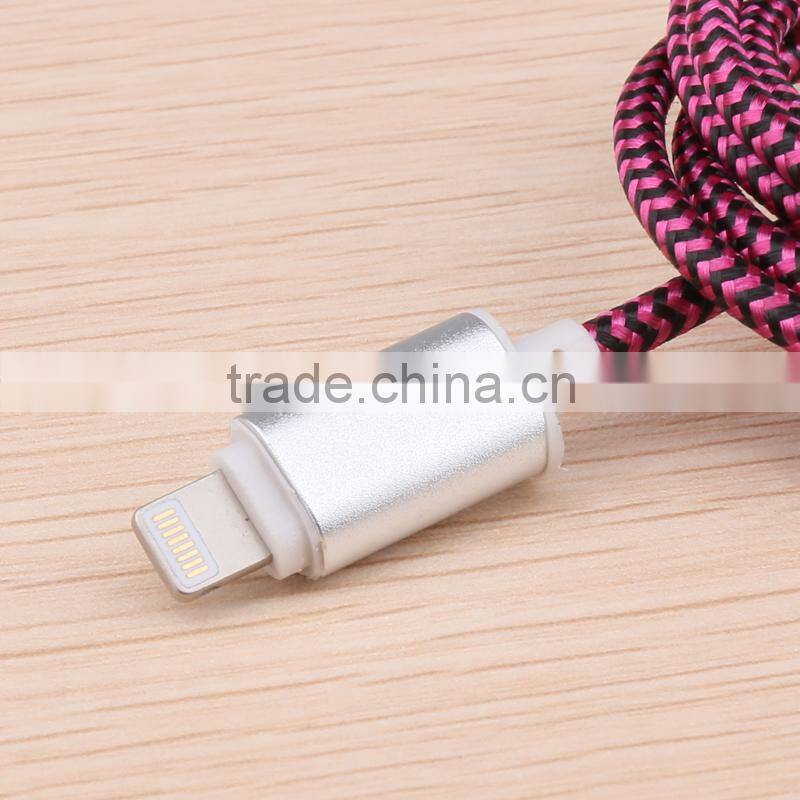 Wholesale USB Metal Shell Sync Charging Cable With Round Cable Pink and Black Weave Date Cable Phone Accessories