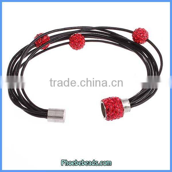 Wholesale New Design Leather Bracelets Red Crystal Rhinestone Fashion Jewelry For Women PLB-FB004A