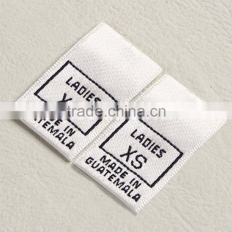 Center folded woven tag size label for garments