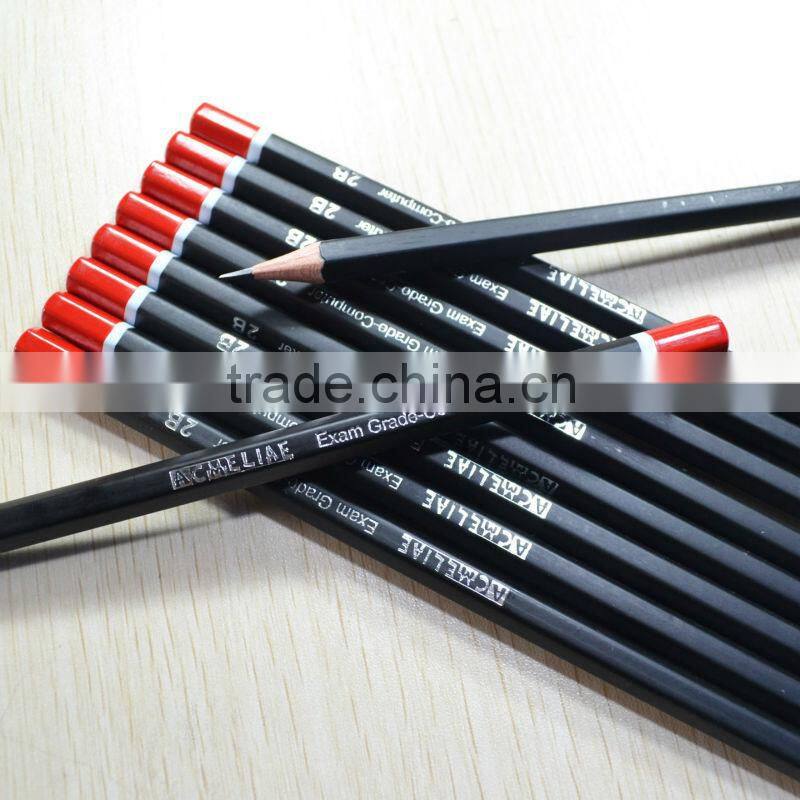 7" standard size hexagonal shape matt black coating body graphite 2B pencil sharpened with dipped end