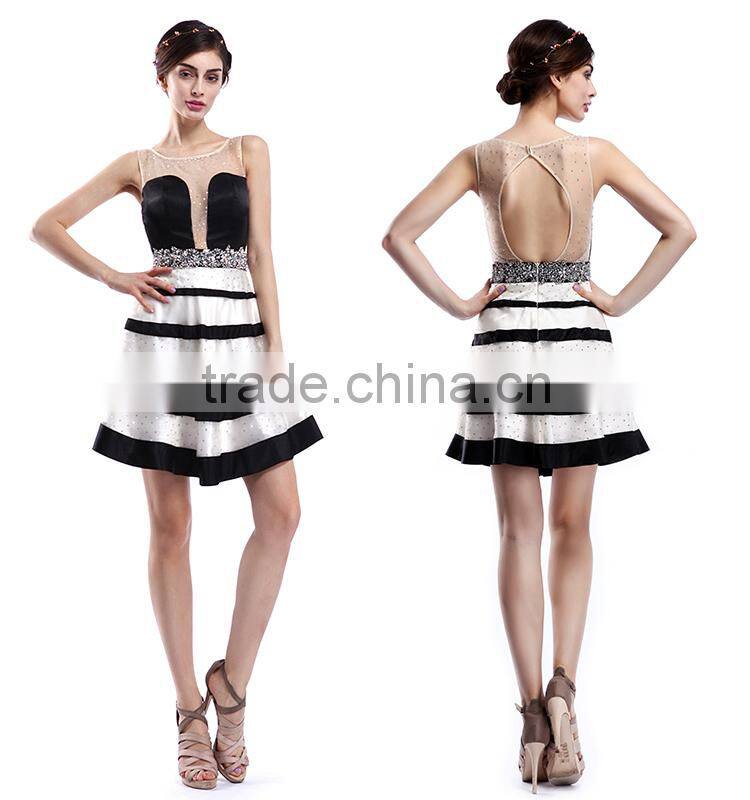 Customize Fashion Sexy Illusion Backless Strapless Short Frock Dress