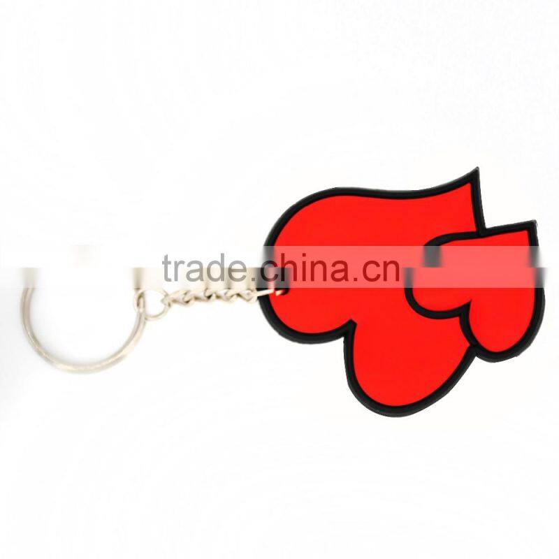 Customize 3D logo Soft/Silicone/Rubber love shape keychain for accessory