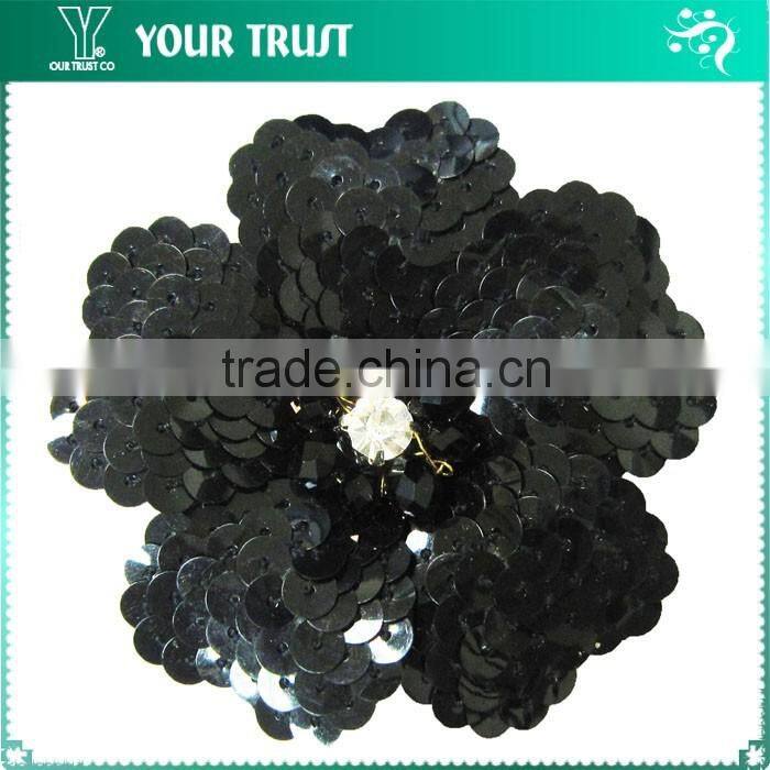 Clear Rhinestone Black Flat Sequin Black Bead Flower Applique Patches